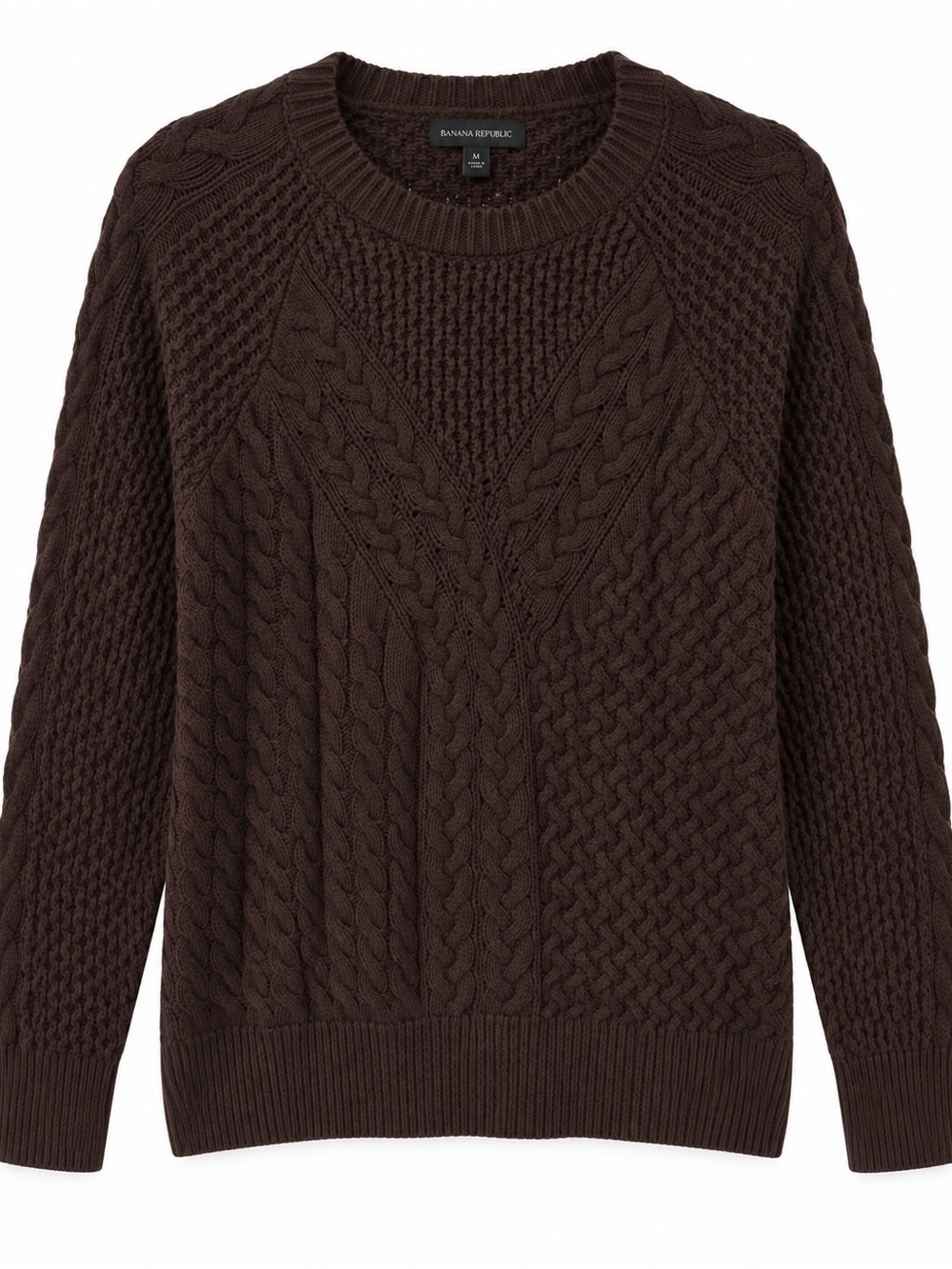 Banana Republic Wool Blend Cable Knit Sweater - Brown, Size M